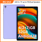 10-Zoll-Tablet, Android 14, Quad-Core-Prozessor, 4 GB RAM (2 GB + 2 GB erweiterbar), 32 GB Speicher, Wi-Fi, Dual-Kameras, 6000 mAh