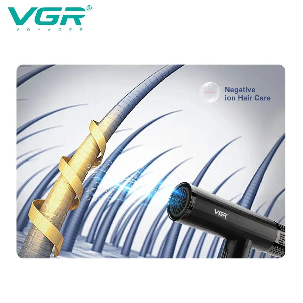 VGR Haartrockner ohne Blätter Professional Negative Ionen Föhn Bürstenloser Motor 11000 RPM Leistungsstarker elektrischer Trockner für Salon V-427