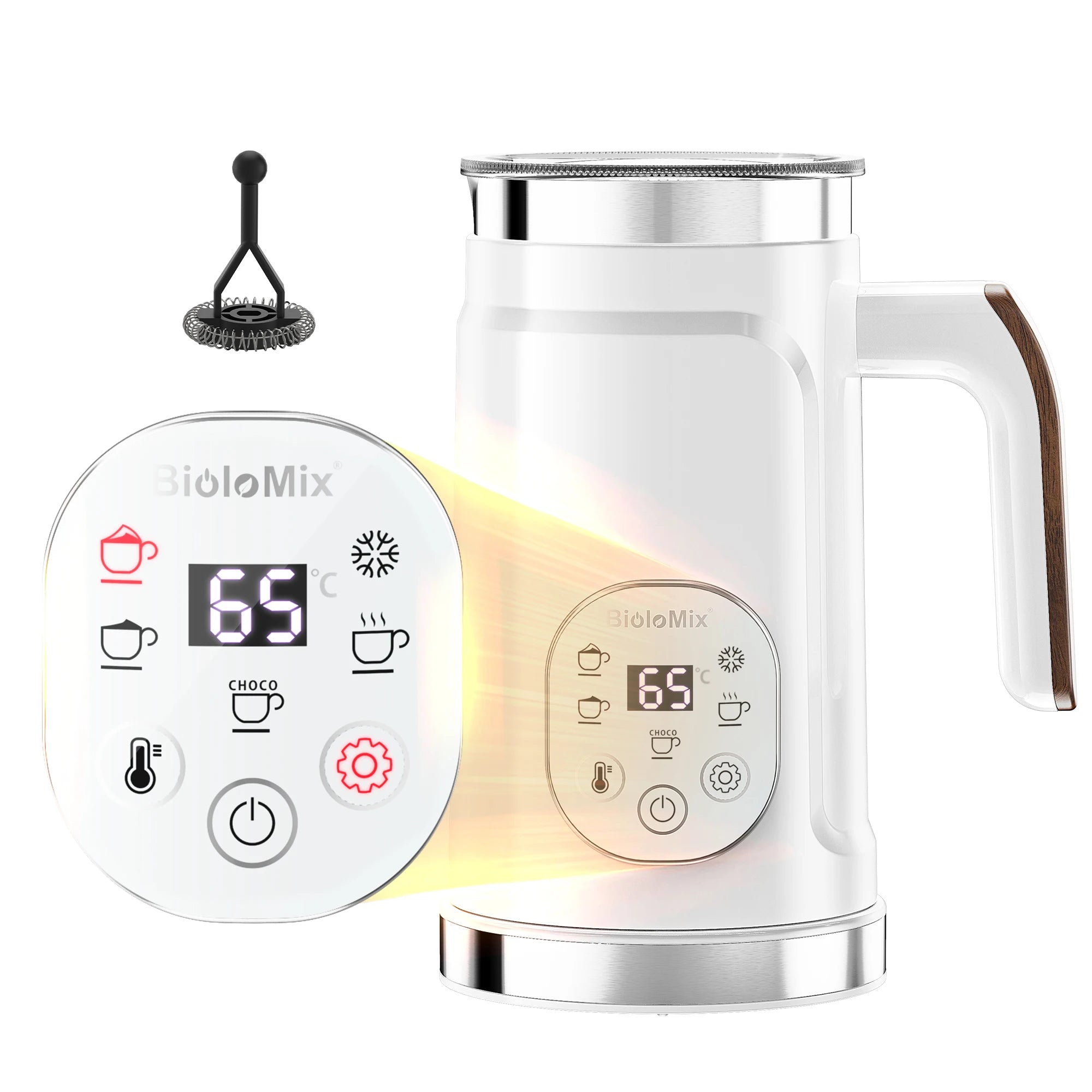 BioloMix 5-in-1 smarter Milchaufschäumer mit LED-Touch-Display, stilvoller Schaum für Kaffee & Lattes, Heiß- und Kaltschaumbereiter
