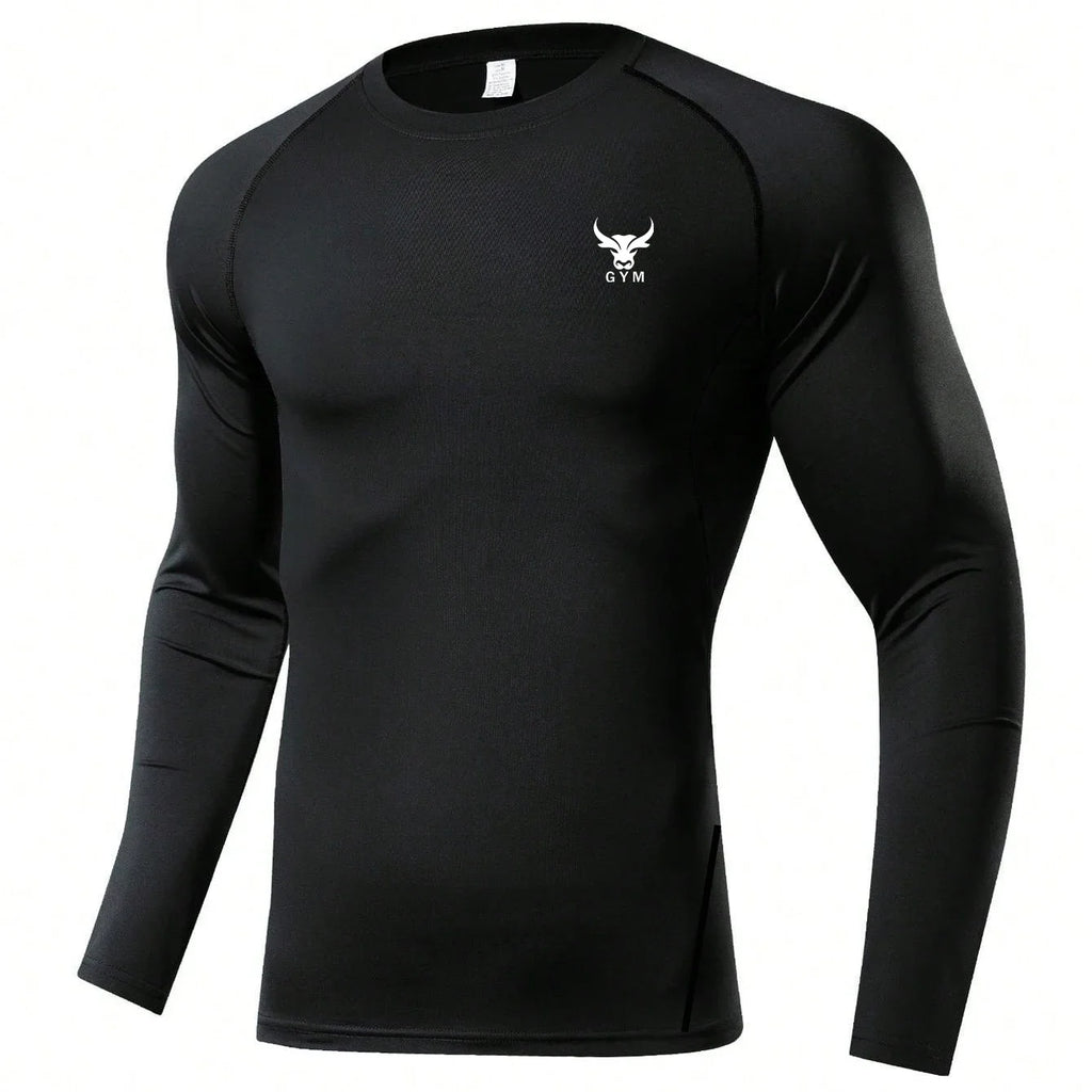 Herren Kompressions-Langarmshirt Schwarz Fitness-T-Shirt Männer Laufen Schnelltrocknend Gym-Top Sonnenschutz Sport-Baselayer