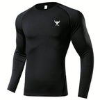 Herren Kompressions-Langarmshirt Schwarz Fitness-T-Shirt Männer Laufen Schnelltrocknend Gym-Top Sonnenschutz Sport-Baselayer