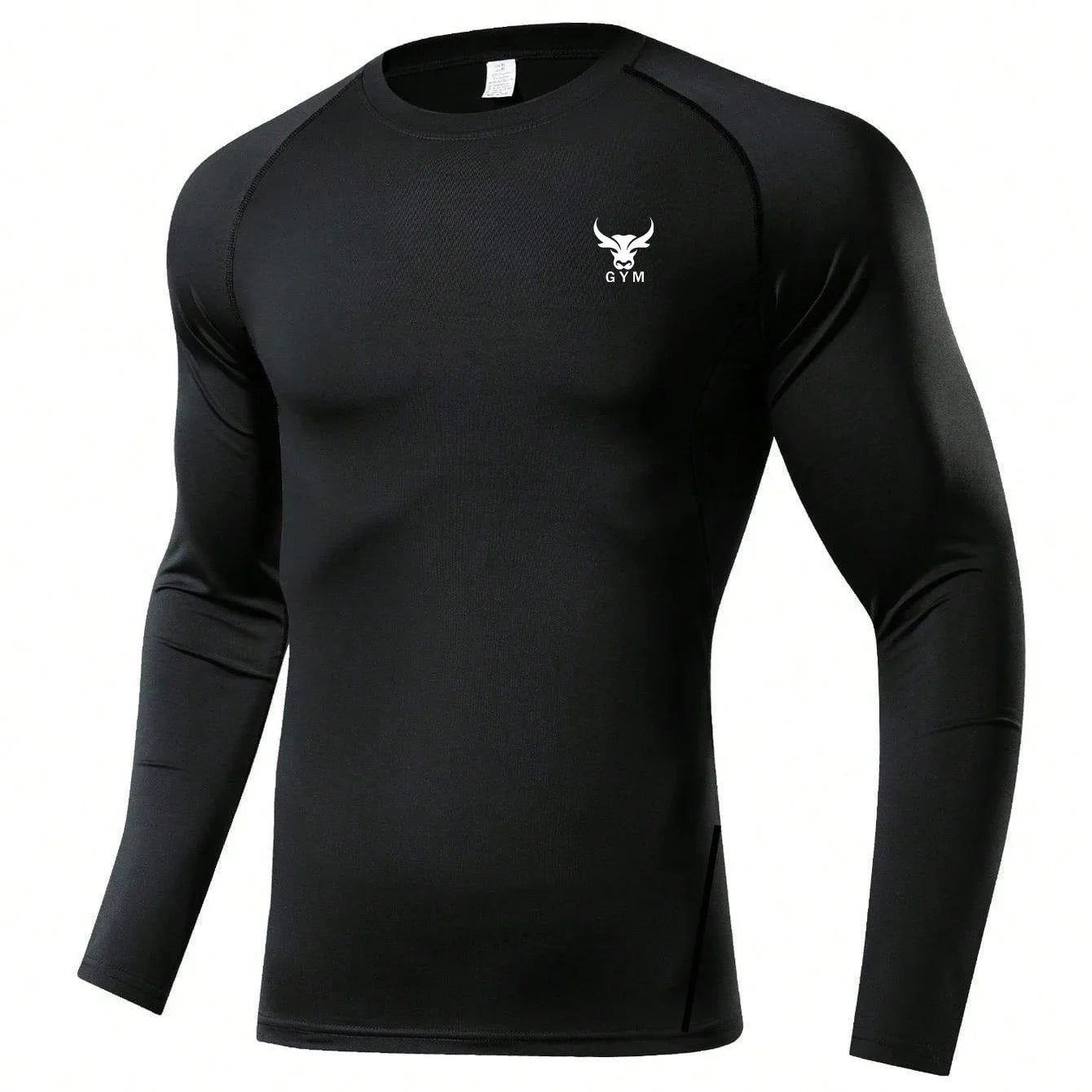 Herren Kompressions-Langarmshirt Schwarz Fitness-T-Shirt Männer Laufen Schnelltrocknend Gym-Top Sonnenschutz Sport-Baselayer