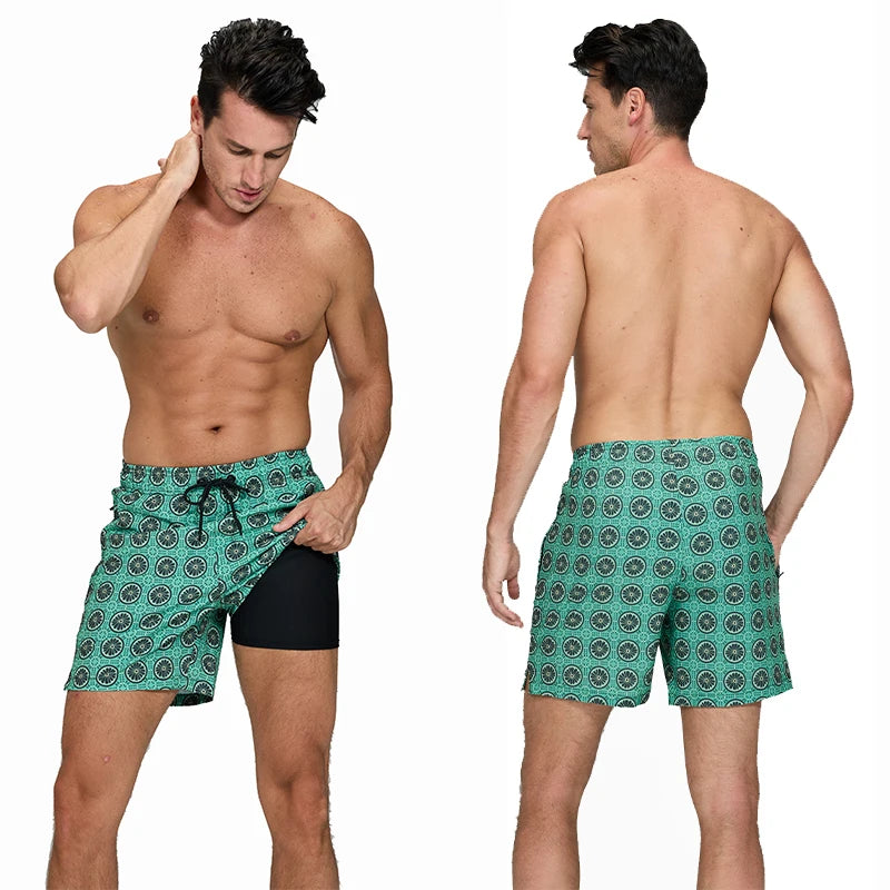 DATIFER 2026 neueste Mode Herren-Shorts Polyester Long Liner 2-in-1 Badeshorts Herren seitliche Reißverschlusstasche Strand Gym Badehose