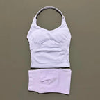 2-teiliges Sportset Damen Rückenloses Tanktop Hohe Taille Scrunch Nahtlose Shorts Fitnesskleidung Activewear Trainingssets Gym Anzug