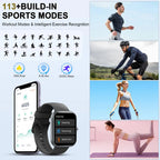 Smartwatch (Anrufe annehmen/tätigen), 1,96" Smartwatch, Fitness-Tracker, Schlafmonitor, Schrittzähler, über 100 Sportmodi, IP68 wasserdicht