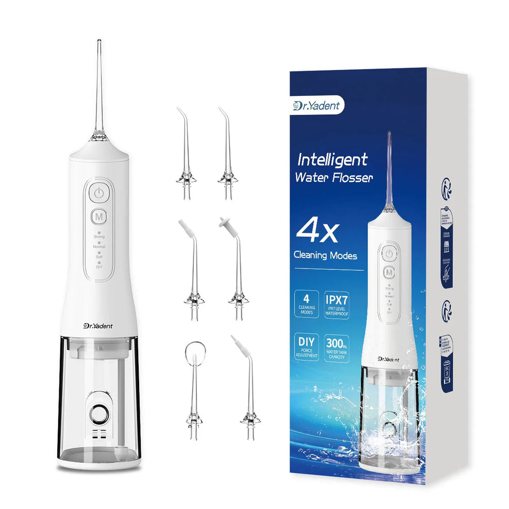 Dr.Yadent YD06 Kabelloser Munddusche Wasserflosser 300ML Tragbarer Wasserstrahl USB-C Schnellladung 7 Düsen 4 Modi IPX7 Wasserdicht