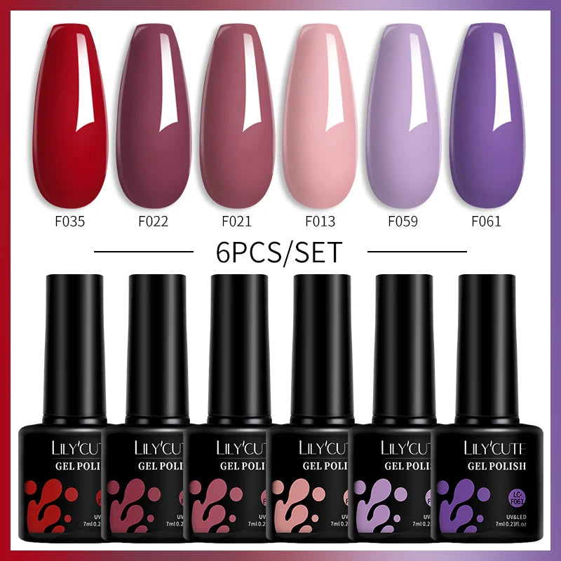 LILYCUTE 7ML 6PCS Neon Gel Nagellack Set fluoreszierend Farbwechsel Semi Permanent Soak Off Maniküre-Kit Nail Art Gel