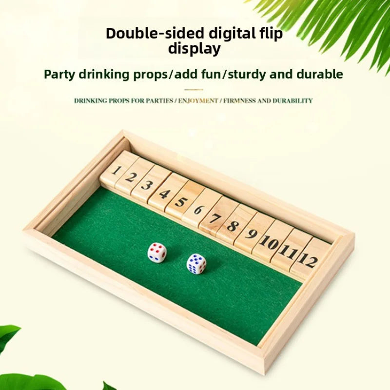 Hölzernes Shut the Box Würfelbrettspiel Klassische Tischversion mit 12 Zahlen, Kneipenstil, traditionelles Familien-Partyspiel für drinnen