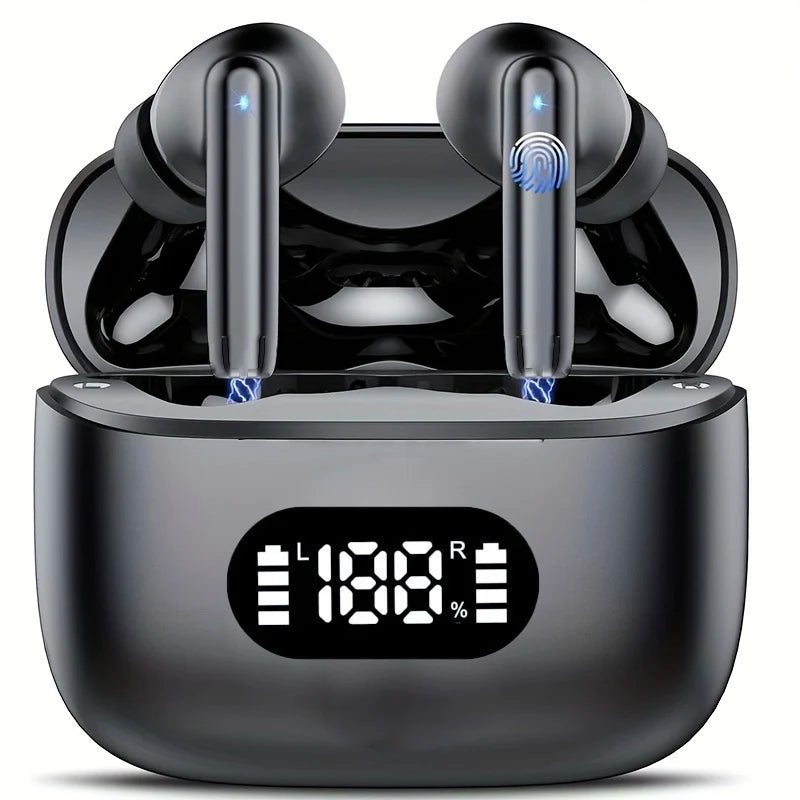 Drahtlose Kopfhörer 40dB Geräuschunterdrückung Bluetooth 5.3 Kopfhörer 6 Mikrofone ENC mit LED-Anzeige HD-Anruf TWS-Ohrhörer Transparenzmodus