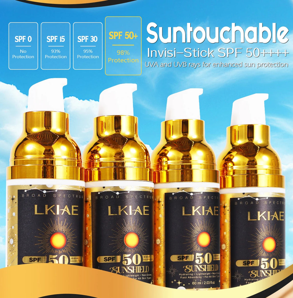 LKIAE Sonnencreme, Breitspektrum LSF 50, UVA/UVB, leicht & nicht fettend, Sonnenschutz, für Gesicht, Körper, nicht komedogen, 60ml