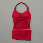 2-teiliges Sportset Damen Rückenloses Tanktop Hohe Taille Scrunch Nahtlose Shorts Fitnesskleidung Activewear Trainingssets Gym Anzug
