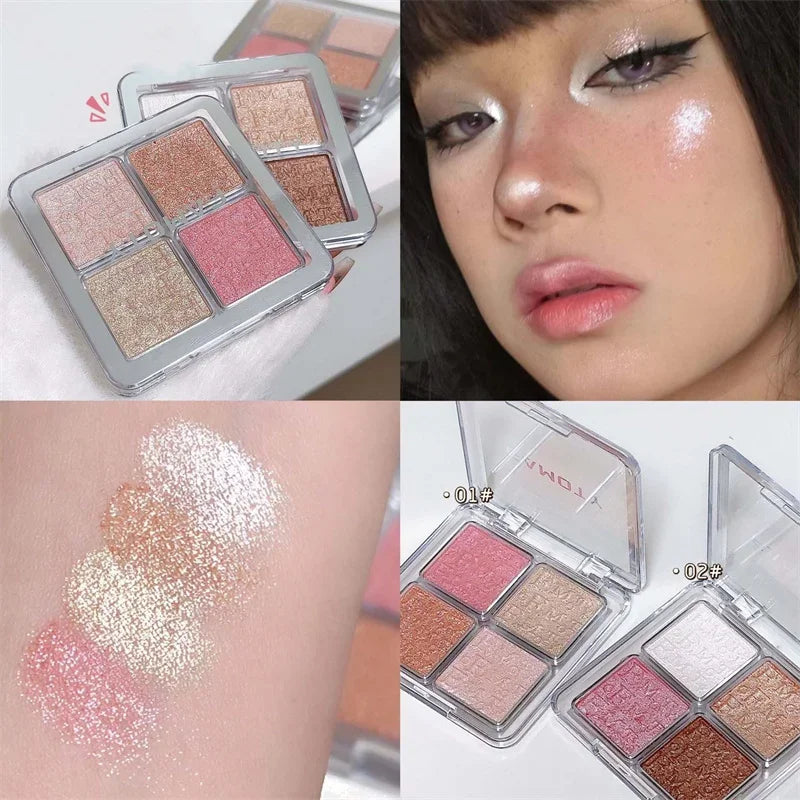 4 Farben Diamant Highlighter Puder Palette Glitzer Gesichtskontur Aufhellen Make-up Schimmer Ultrakonzentrierte Leuchtkraft Kosmetik