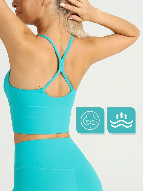 Einfarbiger Damen-Sport-BH mit nacktem Gefühl, sexy Kreuzrücken, Y-Form, Sport-BH, Fitness, Yoga, Joggen, Workout, Sport, Damen-Träger-BH