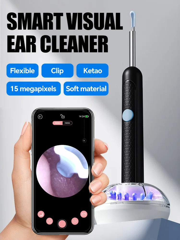 Visueller Ohrenschmalzentferner mit Kamera Sicherer Ohrenschmalz-Entfernungs-Endoskop mit 5M-Kamera Leuchtendes Otoskop Ohrenreinigungs-Tools Ohrenpflege Hauptbild