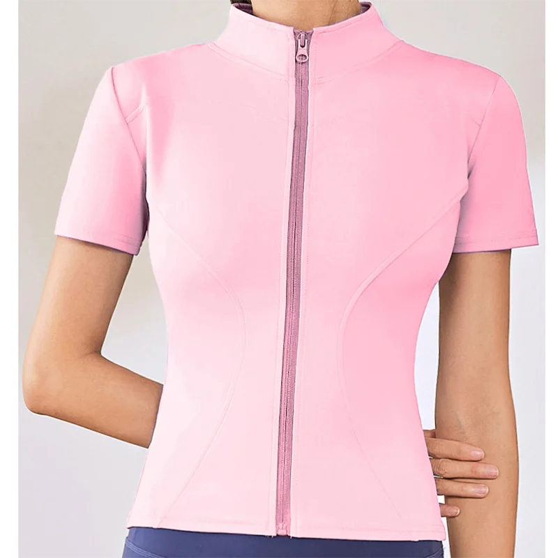 Slim Fit Kurzarm Yoga Shirt Damen Stehkragen Reißverschluss Jacke High End Lauf Sport Fitness Top