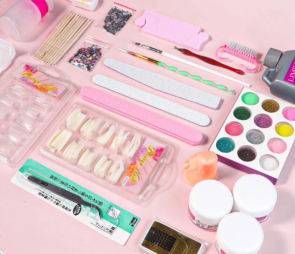 Nagelacrylpulver und Flüssigmonomer Nagelkunstdekoration für Maniküre-Set-Kit Kristall Nagelflitter 3D Nagelspitzen Schnitzwerkzeuge