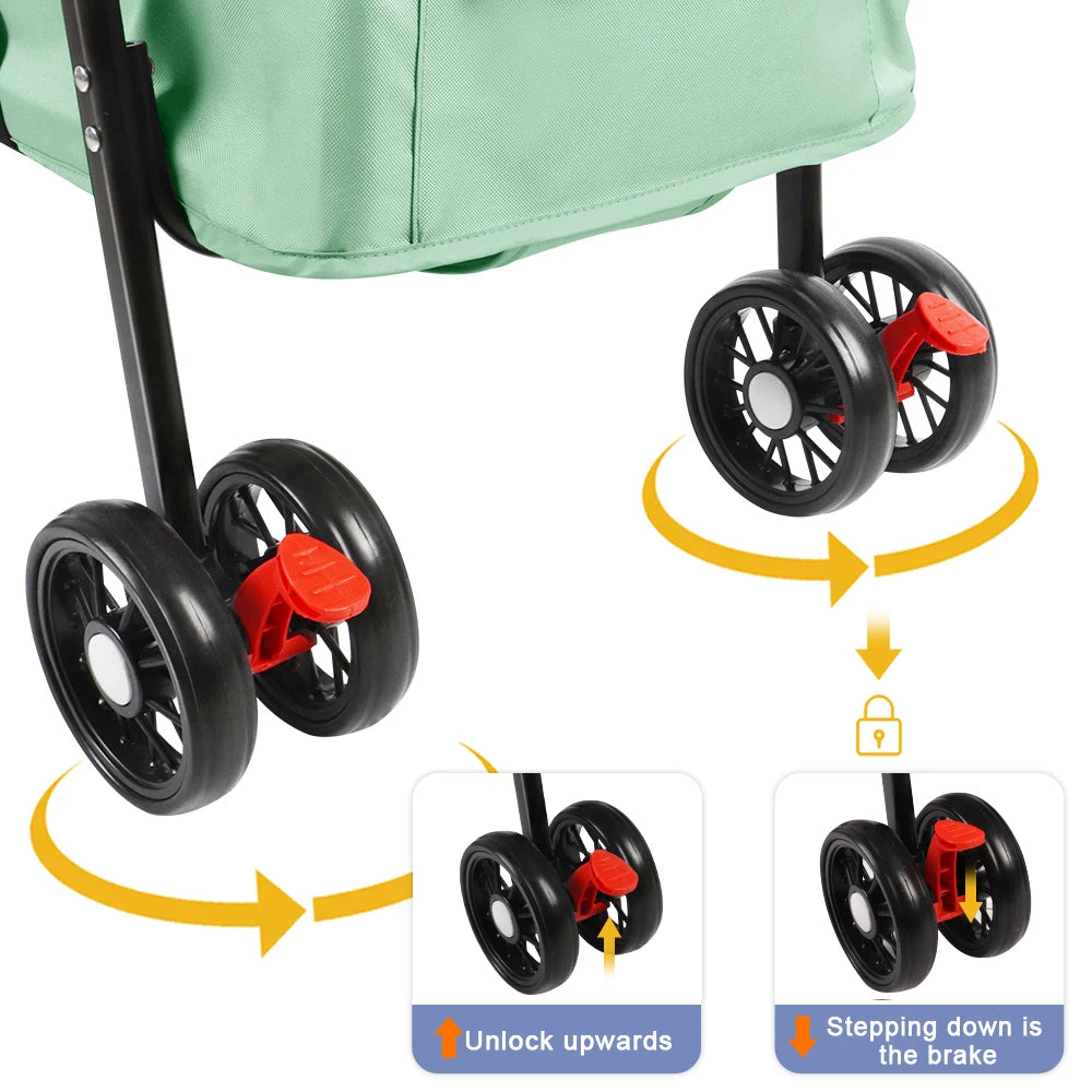 Folding Pet Stroller/Buggy, Dog/Cat Carrier, Pet Travel Stroller for Dogs with Cup Holder, Wheels with Brakes, Oxford Fabric, Steel Frame, 50 x 70 x 95 cm