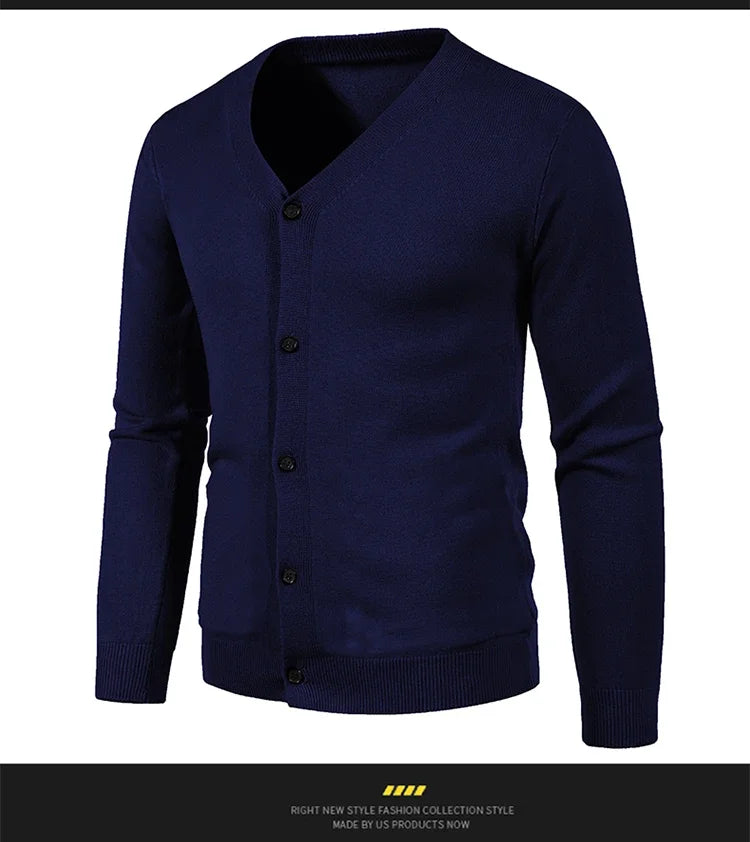 2024 M-5XL Herbst Herren Strickjacke Dünner V-Ausschnitt Basic Elastisch Slim Fit Dünner Pullover Einfarbig Freizeit Vielseitige Jacke