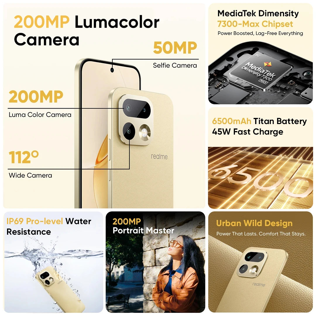 Neu eingetroffen: realme 16 Pro 5G Smartphone Europäische Version 200 MP LumaColor Kamera 6500 Nits AMOLED Display 6500 mAh Akku NFC