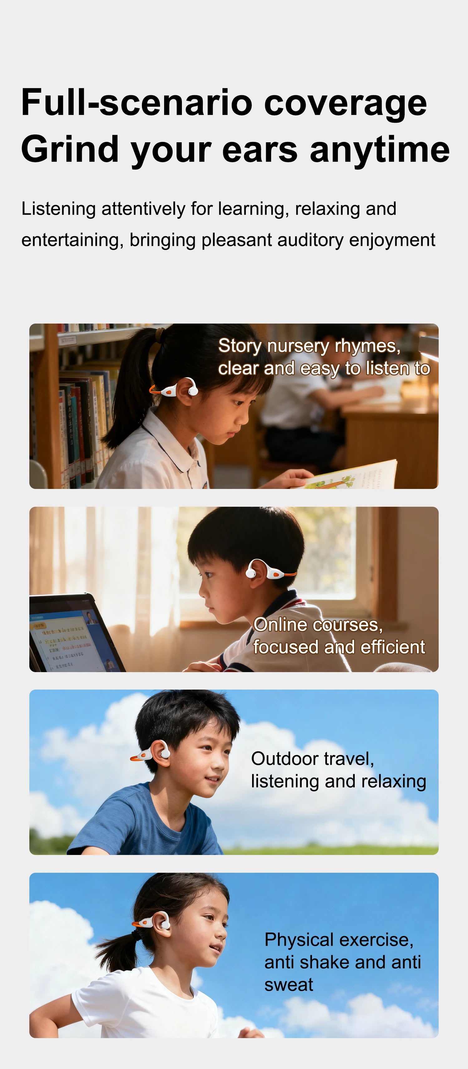 Air-Conduction-Stereo-Kopfhörer Kinder Open-Ear-Bluetooth-6.0-Ohrhörer Drahtlose Geräuschunterdrückung Lern-Musik-Headset Ohrbügel