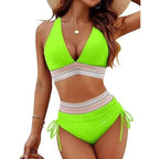 Sexy tiefer V-Ausschnitt Bikini Set Damen 2026 Sommer Strand mit Brustpolster Bademode High Waist Kordelzug Triangel Bikini