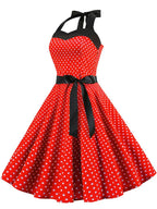Women Polka Dot Print Summer Dress Sexy Retro White Halter Vintage Dress Robe Femme Pin Up Rockabilly Party Dress