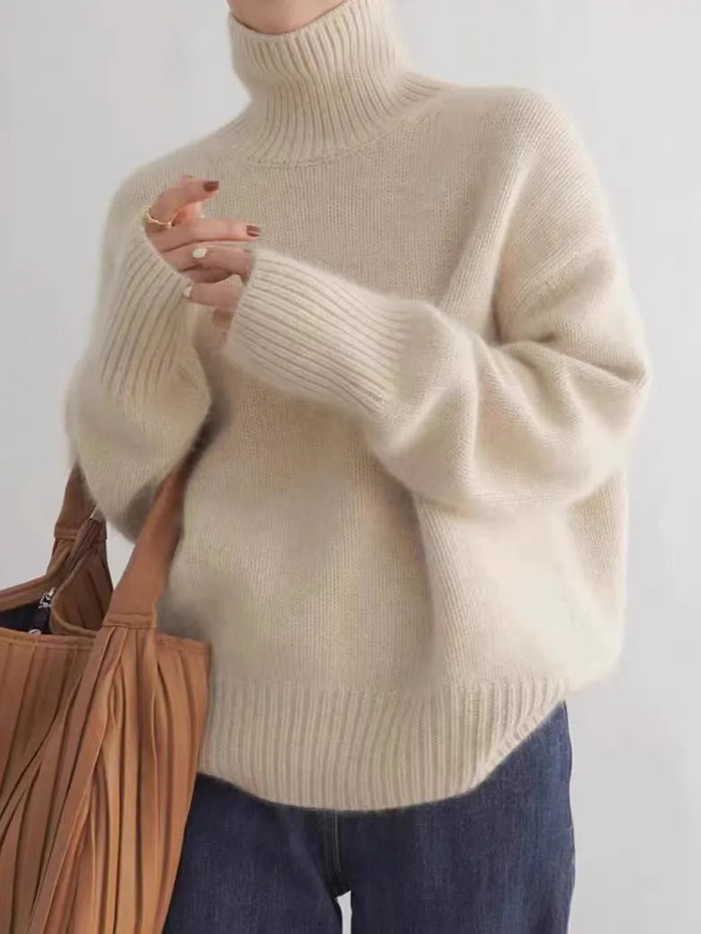 2024 Herbst und Winter Neuer dicker Kaschmirpullover Damen Rollkragenpullover Warm Locker Gestrickter Basispullover Jacke Oberteile