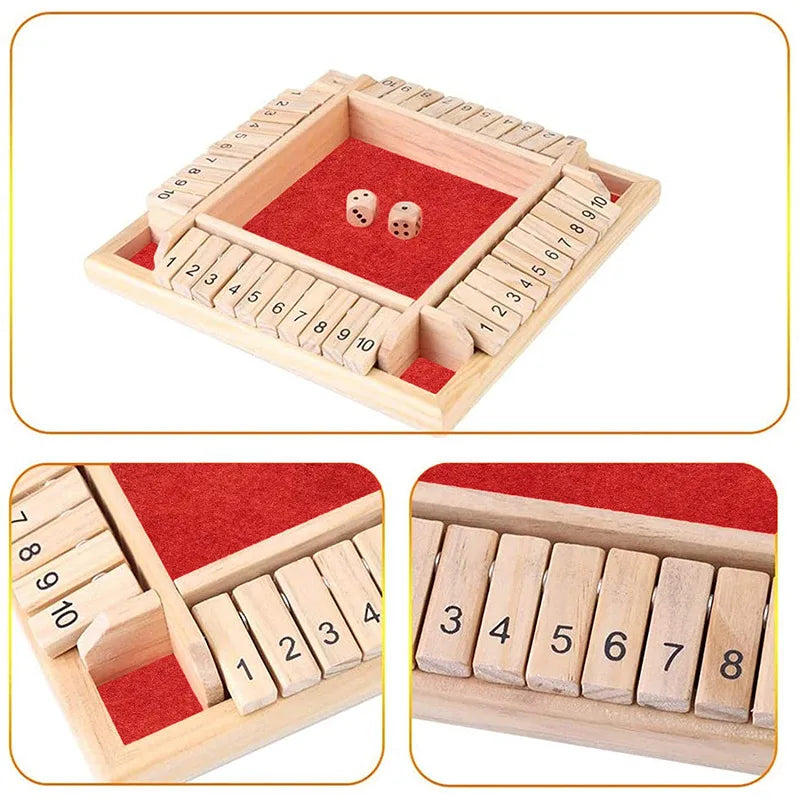 Vierseitige Klappkarten-Spiele Intellektuelles Lernspiel Box Würfel Spielzeug Eltern-Kind-Spiele Shut The Box Holz-Zahlen-Spiel Brettspiele