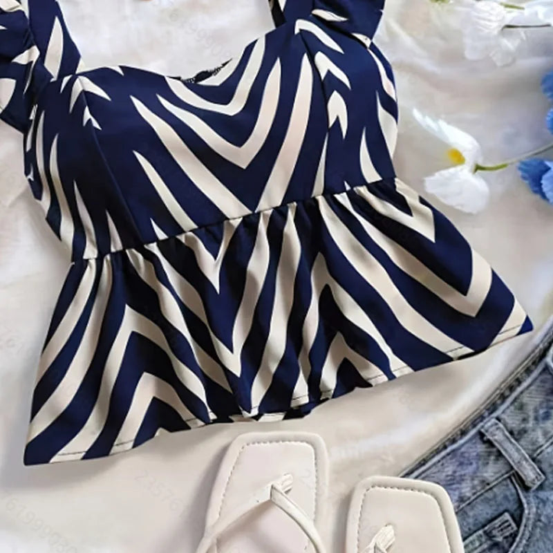 Blusen Hemden Eckiger Kragen Gestreifte Damenbluse Hemd Mode Sommer Ärmellose Bluse Hemd Damen Tops Camisas De Mujer Q3996