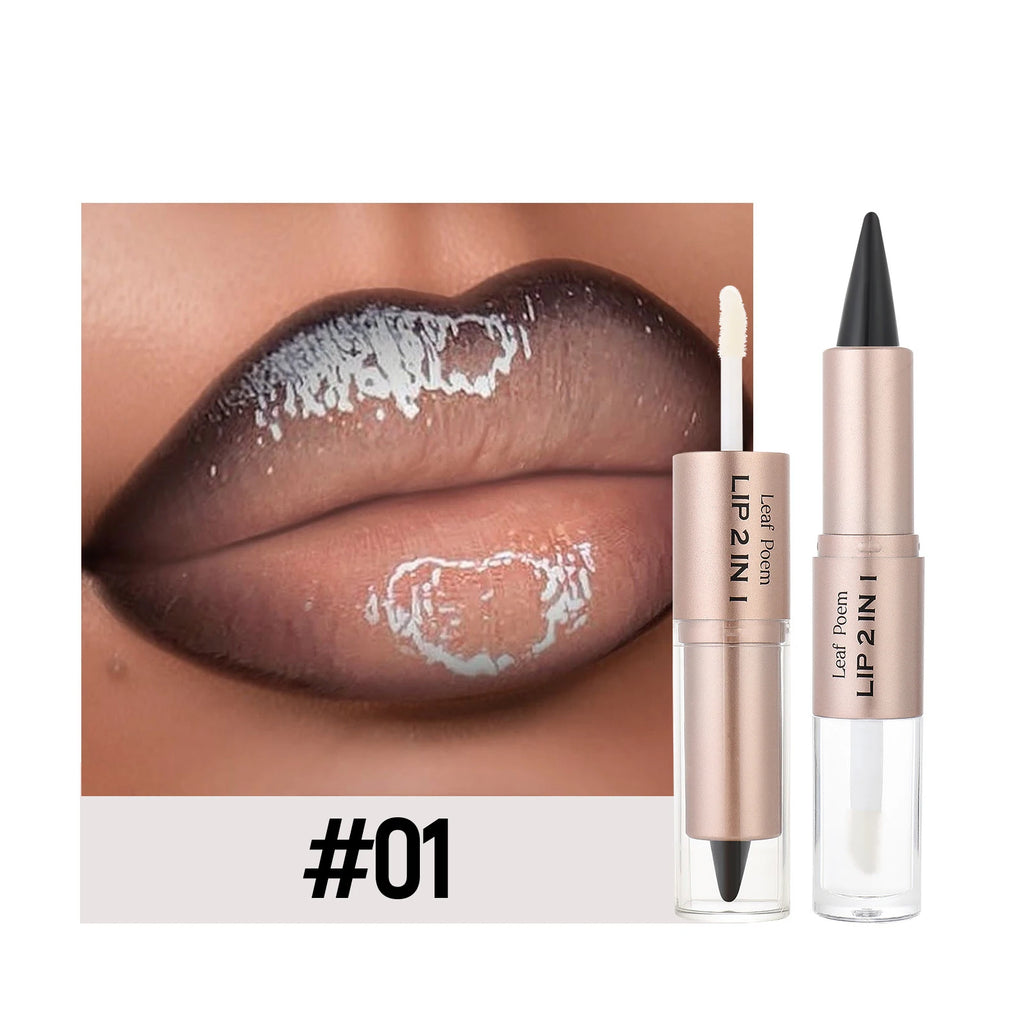 Schwarzer brauner, spitz zulaufender Lipliner-Konturenstift, doppelseitiger Spiegel, aufpolsternder Lippenglanz, kristallklarer Lipgloss, sexy roter Lippen-Tint-Make-up