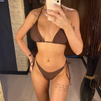 7 Farben Neckholder Brasilianischer Bikini Damen Bademode Weiblicher Badeanzug Zweiteiliges Bikini-Set Gepolsterter Badeanzug Damen V3536