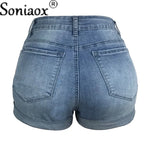 2024 Sommer neue Damen-Crimp-Knopfleiste Stretch Sexy Loch Jeans-Shorts High Waist Skinny Streetwear Trendige Ripped Denim-Shorts