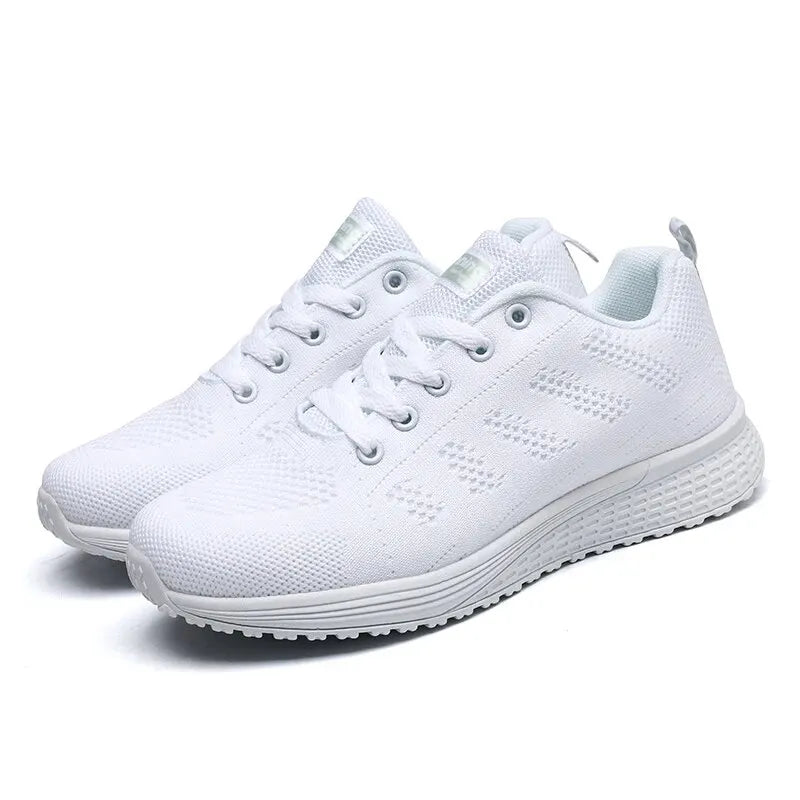 Damen Freizeitschuhe Mode Atmungsaktive Walking Mesh Flache Schuhe Sneakers Weiß Damen Fußbekleidung