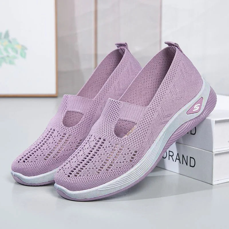 Damen Neue Sommerschuhe Mesh Atmungsaktive Sneaker Leichte Slip-on Plateau Freizeitschuhe Damen Rutschfeste Gehschuhe Gewebte Schuhe Zweitbild