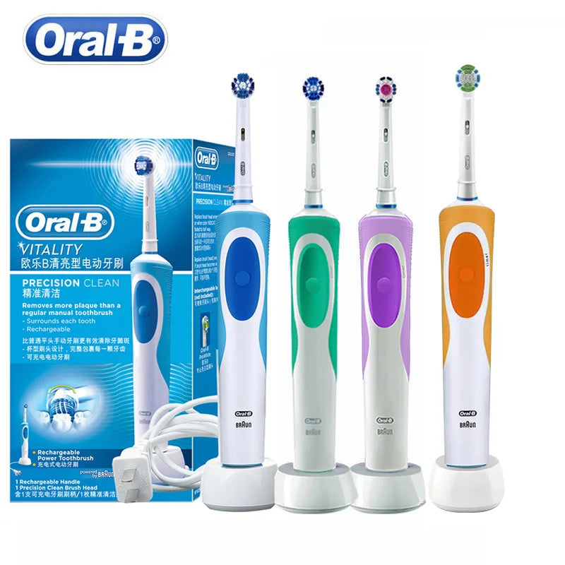 Oral B Elektrische Zahnbürste 2D Rotierende Vibrationsreinigung Ladezahnbürste Cross Action Borsten Mundpflege 4 Geschenk-Bürstenköpfe gratis