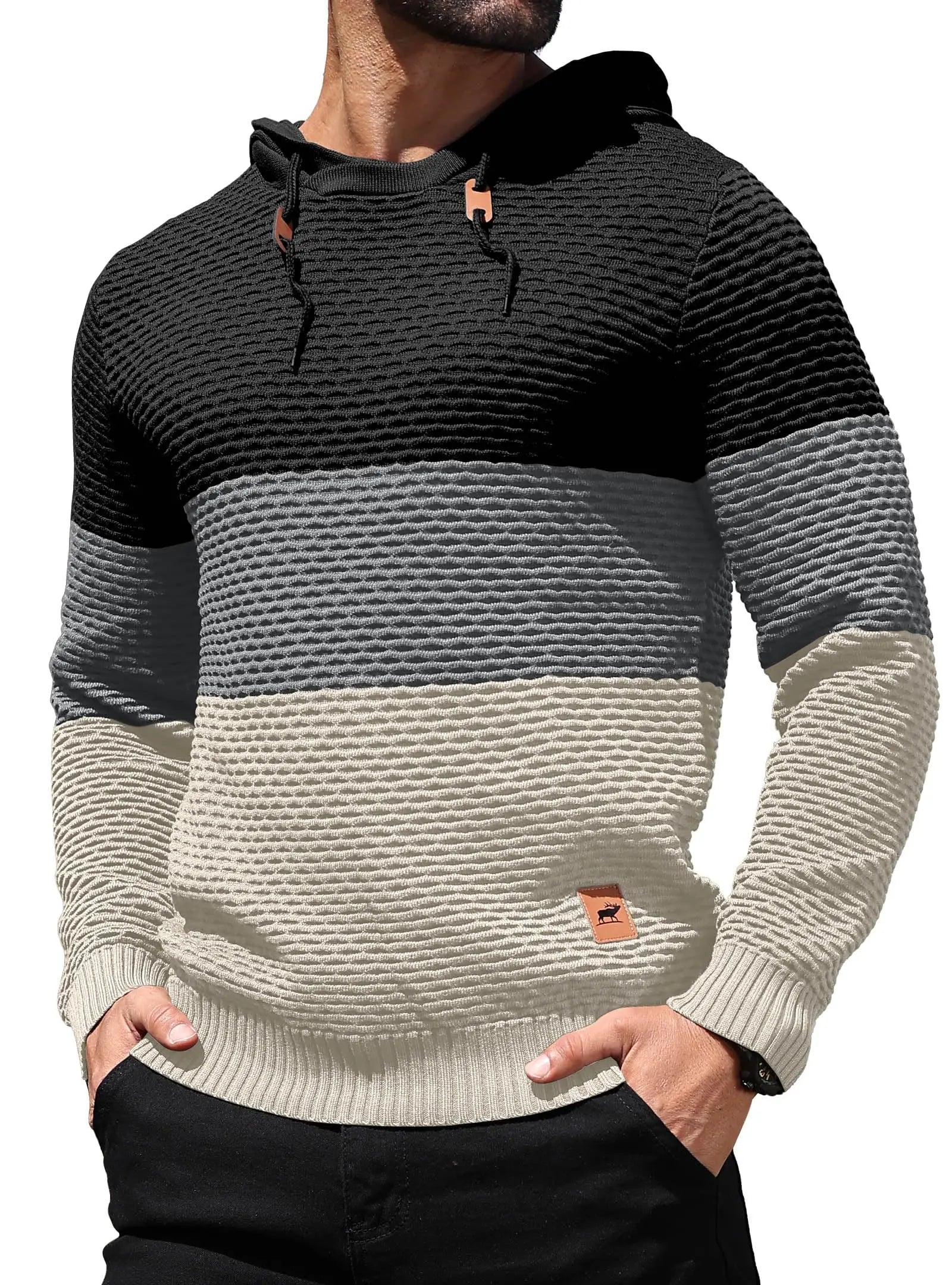 Herren Pullover Frühling Neu Sportlich Warm Figurbetont Gestrickt Pullover Hoodie Kordelzug Hoodies Freizeit Sweatshirt US Größe