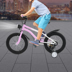 16 Zoll Kinderfahrrad Carbonstahl Mountainbike mit Stützrädern & LED-Licht für 5-8 Jahre, Höhenverstellbar, 60kg