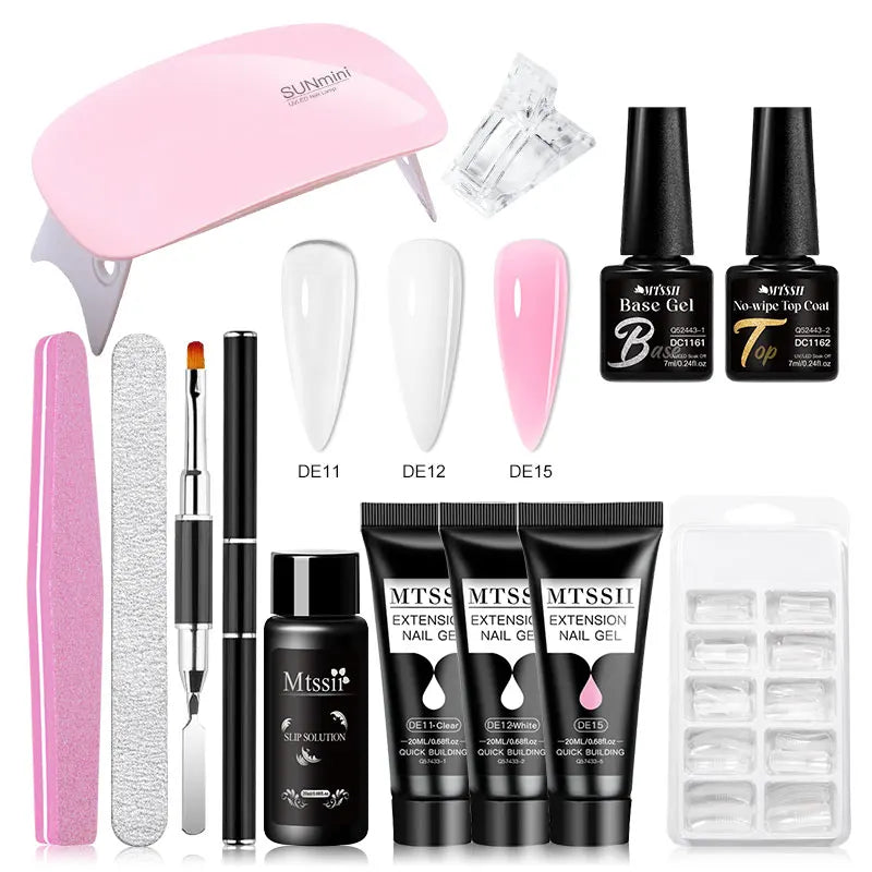 24-teiliges Set 20ml Poly Nail Extension Gel Kit Mini-UV-Lampe Versiegelung mit Basislack Überlack Professionelles Poly-UV-Nagelgel-Kit Starter-Kit