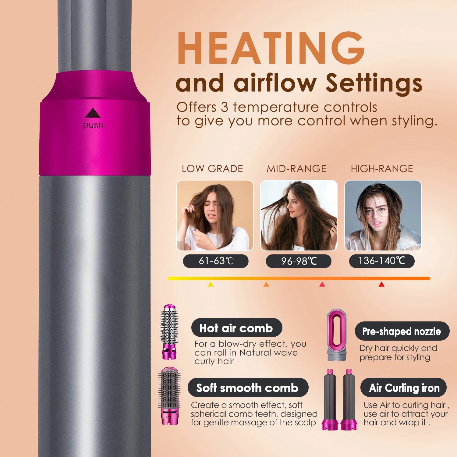 Multi Functional 5-In-1 Hair Dryer Hot Air Comb Curling Iron Dyso Air Bag Hairdresser Styling Tool Straightener Festival Gift Zweitbild