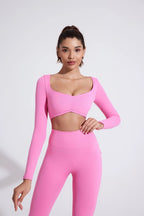 QINACTIVE Damen Yoga Shirts Crop Top Langarmshirts für Damen Yoga Sport Fitness Gym Kleidung Workout Tops