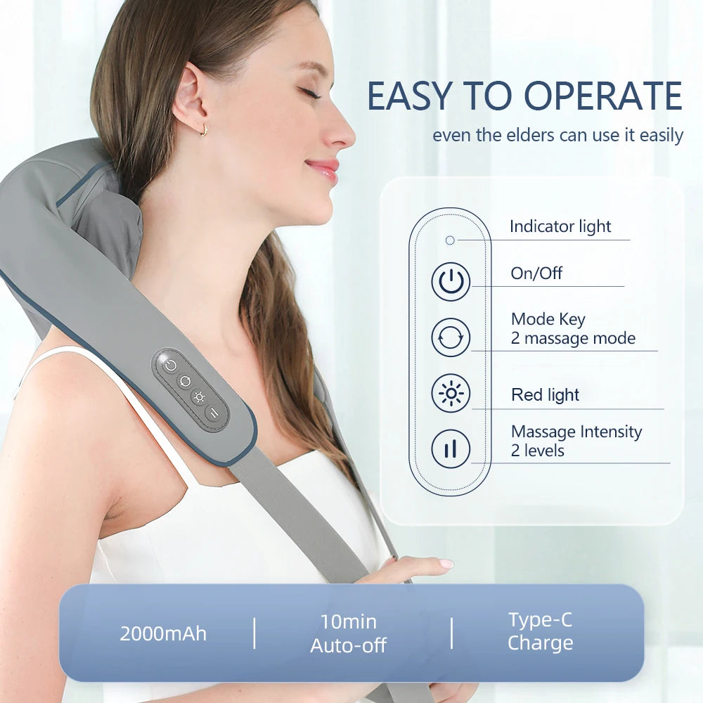 Foreverlily 26W Bürstenloser Motor Nacken- und Schultermassagegerät Kabelloses Nacken- und Rückenmassage-Schal Nackenmassager