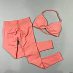 UETEEY Set für Damen, Trägerloser Yoga-BH, Sport-Top, Workout-Leggings-Set, Nahtloses Fitnessstudio-Set, Fitnesskleidung, Outfit, Activewear