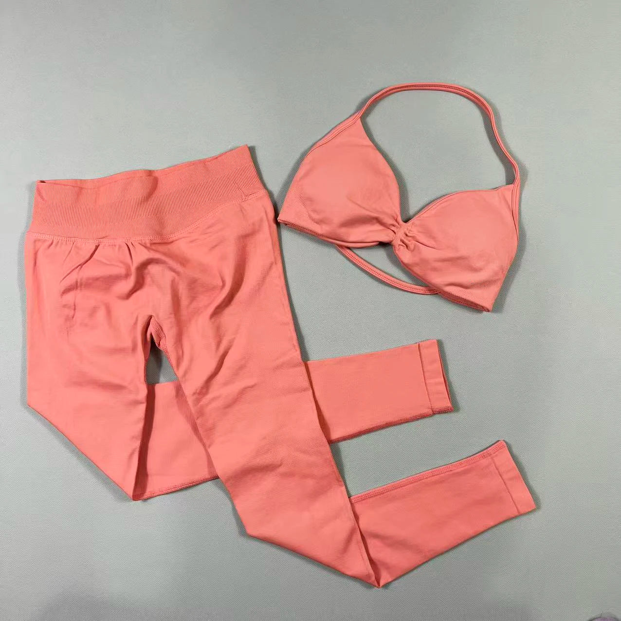 UETEEY Set für Damen, Trägerloser Yoga-BH, Sport-Top, Workout-Leggings-Set, Nahtloses Fitnessstudio-Set, Fitnesskleidung, Outfit, Activewear