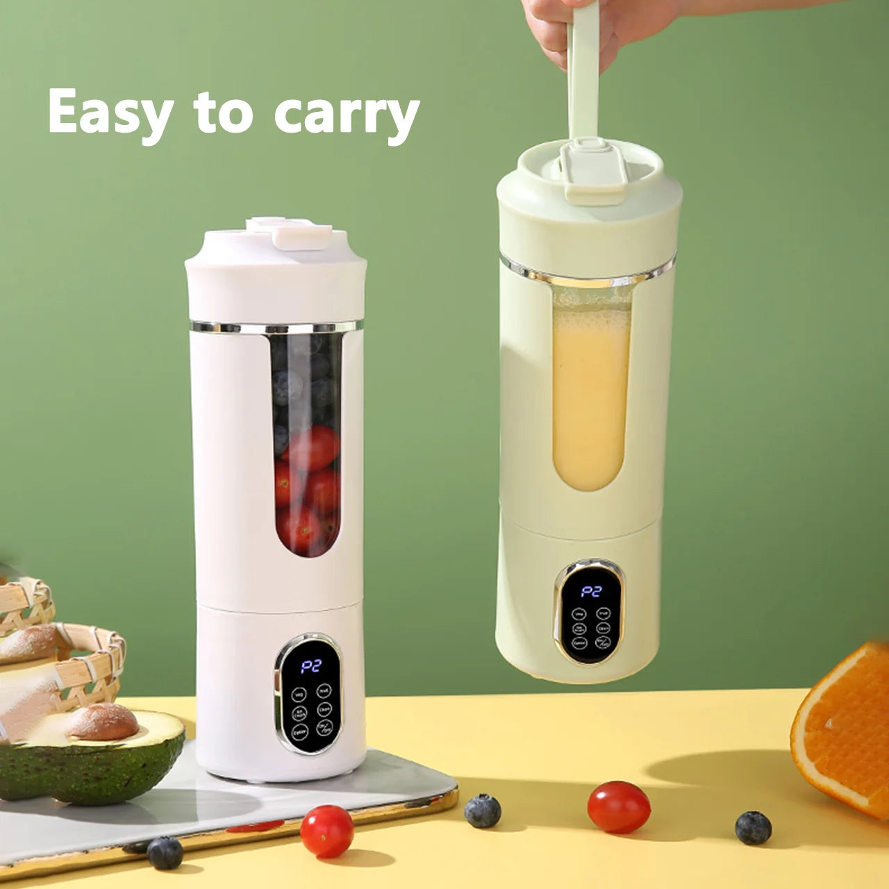 Neuer tragbarer Entsafter 530 ml, kabelloses USB-Laden, zerkleinertes Eis, elektrischer Entsafter, 12 Klingen, 4 Gänge, 7,4 V Mini-Frischsaftmixer