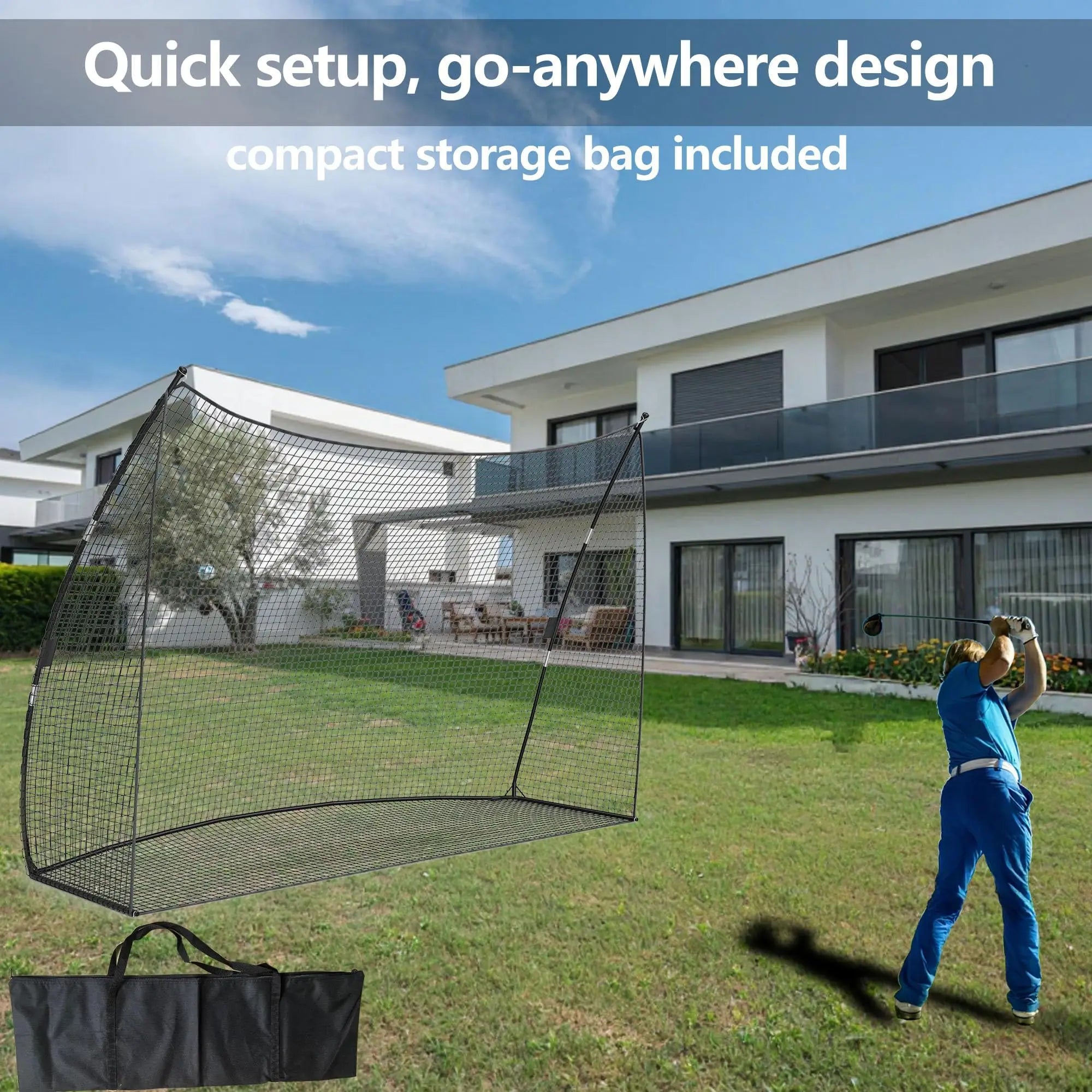 10x7 FT Golf Übungsnetz Tragbares Garten-Schlagnetz Schwung-Chipping-Trainingsgerät mit Tragetasche Werkzeuglose Montage Zweitbild