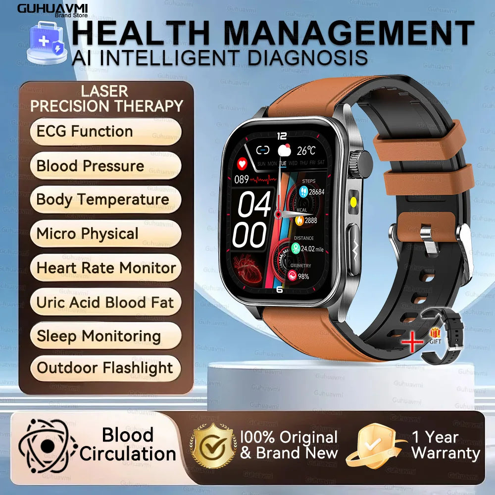 2026 Neue Gesundheits-Smartwatch Lasertherapie Reduziert Drei Hochs Blutsauerstoff Blutdruck Harnsäure Blutfette EKG-Smartwatch Für Herren