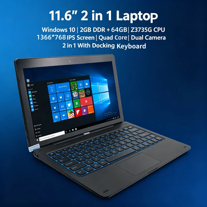 11,6" Windows 10 Tablet PC 2GB DDR + 64GB Z3735G CPU 1366*768 IPS-Bildschirm Quad Core G12 Dual-Kamera 2-in-1 mit Docking-Tastatur