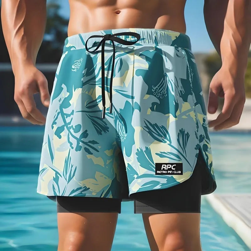 Badeboxer Herren Badehose Set Neu Strandbadehose Für Erwachsene Schnell Trocknende Surf-Badeshorts mit Futter Schwimmhose