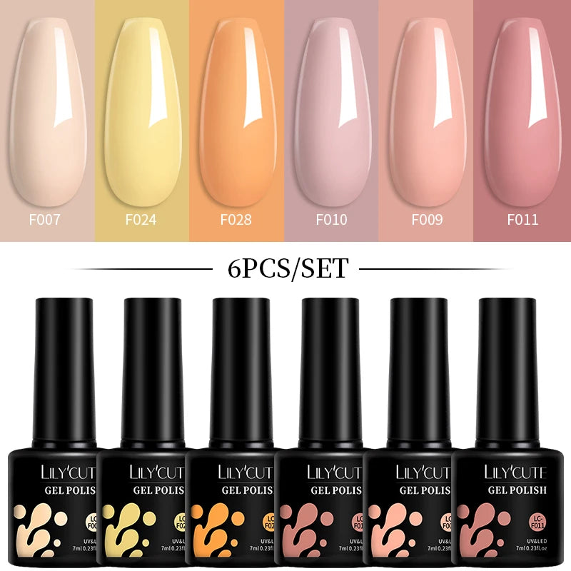 LILYCUTE 7ML 6PCS Neon Gel Nagellack Set fluoreszierend Farbwechsel Semi Permanent Soak Off Maniküre-Kit Nail Art Gel
