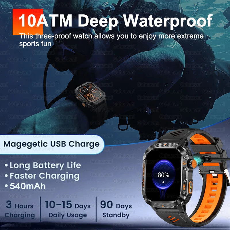 2025Neue GPS Smartwatch für Xiaomi IOS Militärkompass Taschenlampe Smartwatch Herren 10ATM Wasserdicht 100+Sportmodi BT Anruf Uhr Zweitbild